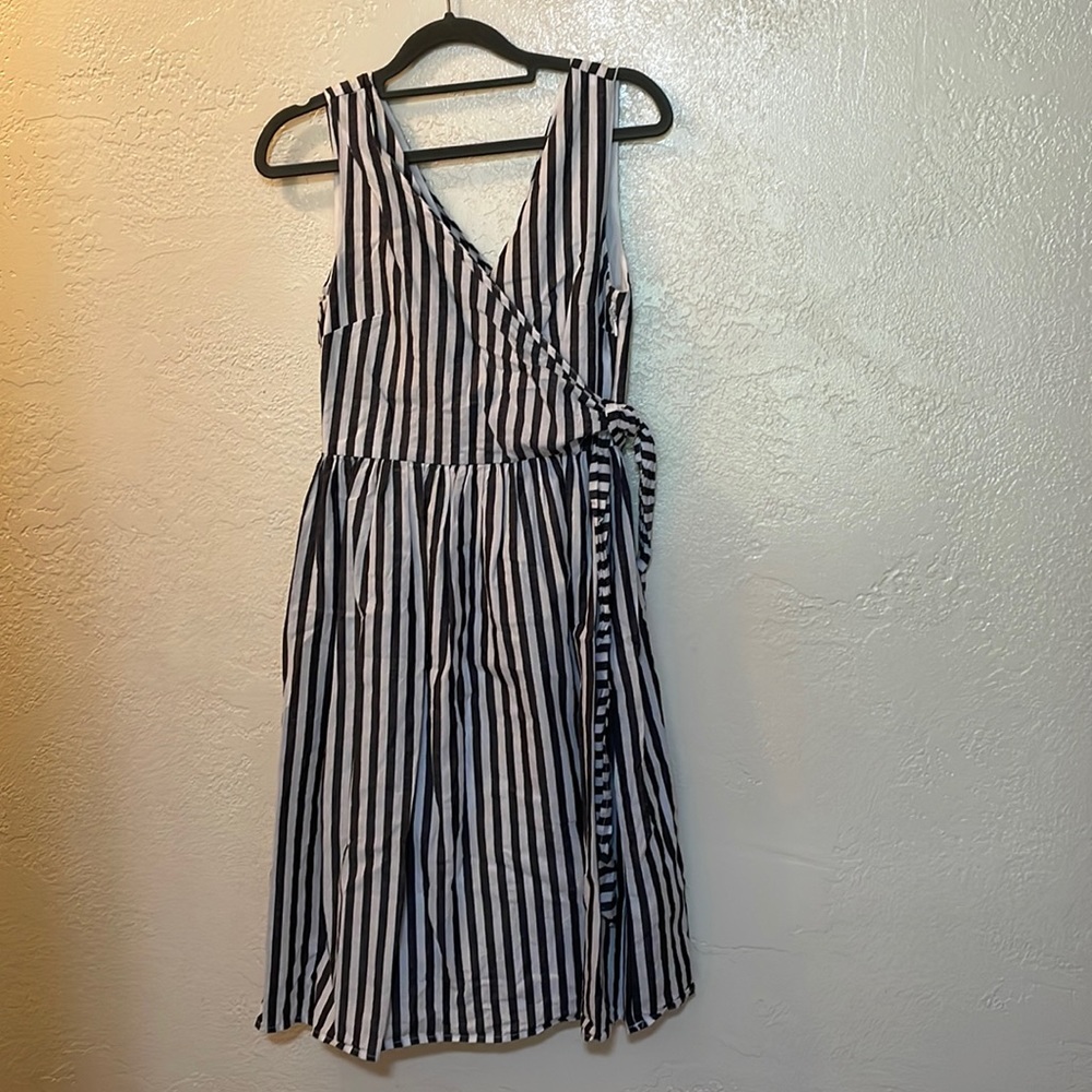 Striped faux wrap dress